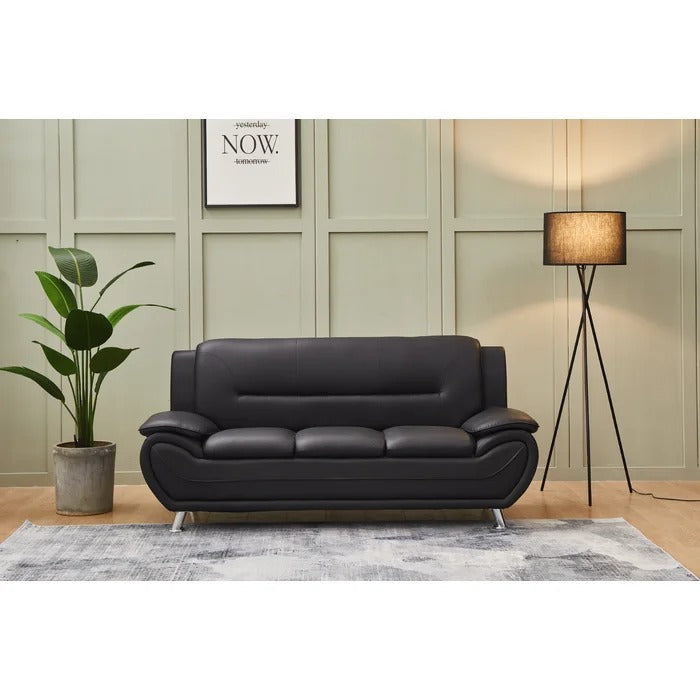 Couch: 77'' Faux Leather Round Arm Sofa