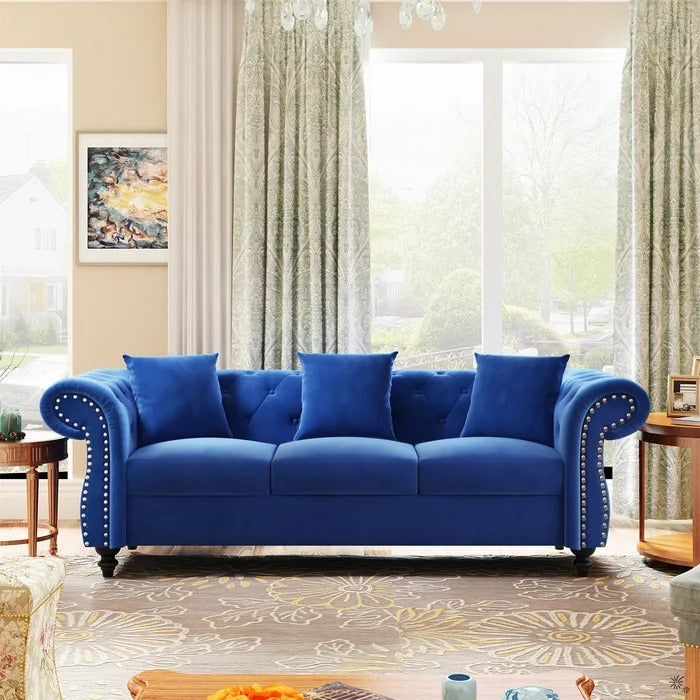 Couch: 80'' Rolled Arm Chesterfield Sofa