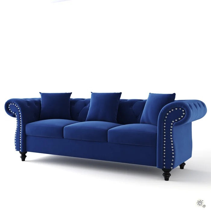 Couch: 80'' Rolled Arm Chesterfield Sofa