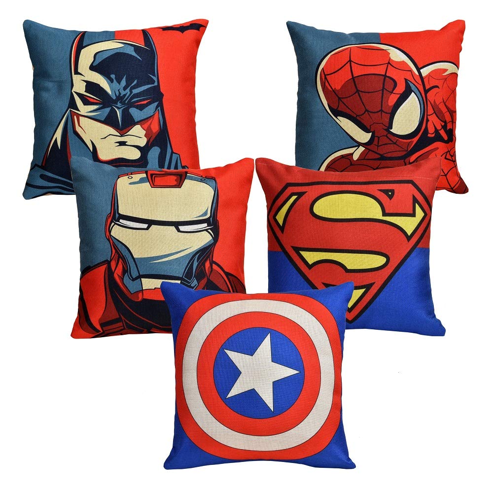 Cushion Cove: Set of 5 Multi Colored Avengers Decorative Hand Made Cotton Cushion Cover