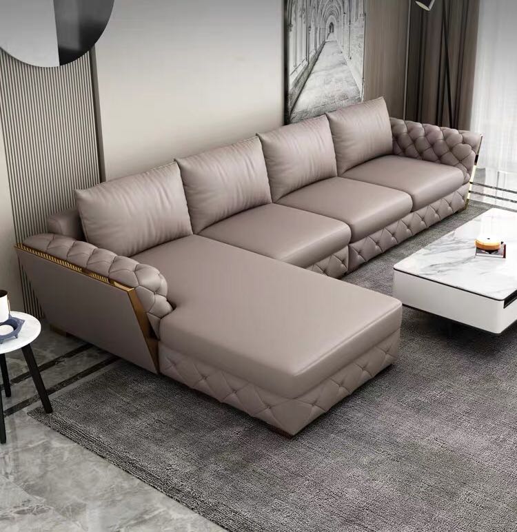 Designer Sofa Set:- L-Shape Luxury Furniture Sofa Set For Home, Fabric (Light Grey)