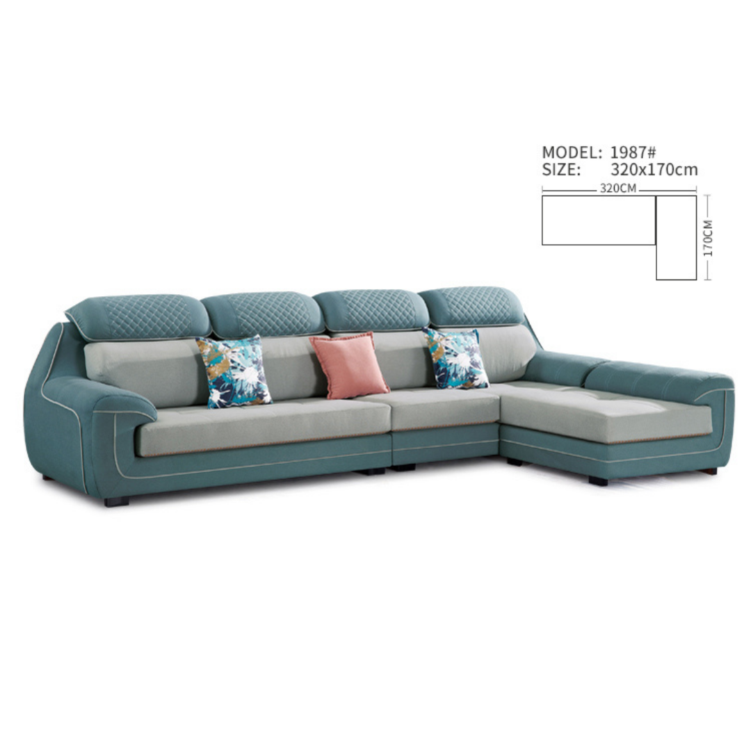 Designer Sofa Set:- Modern Fabric Upholstered Luxury Furniture Sofa Set (Light Blue and Grey)