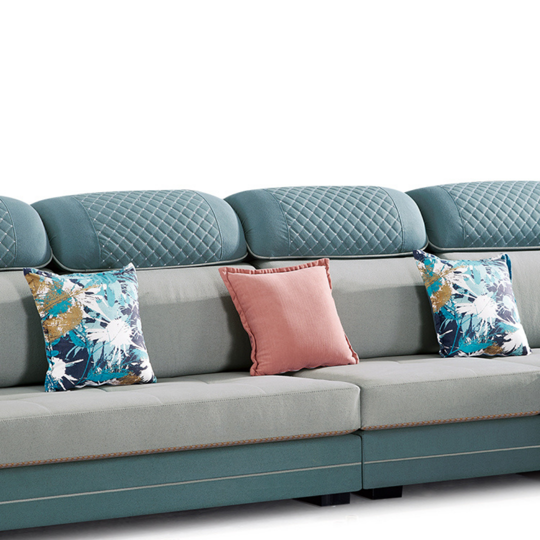 Designer Sofa Set:- Modern Fabric Upholstered Luxury Furniture Sofa Set (Light Blue and Grey)