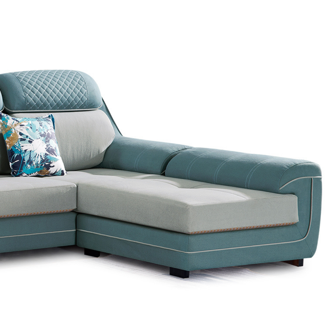 Designer Sofa Set:- Modern Fabric Upholstered Luxury Furniture Sofa Set (Light Blue and Grey)