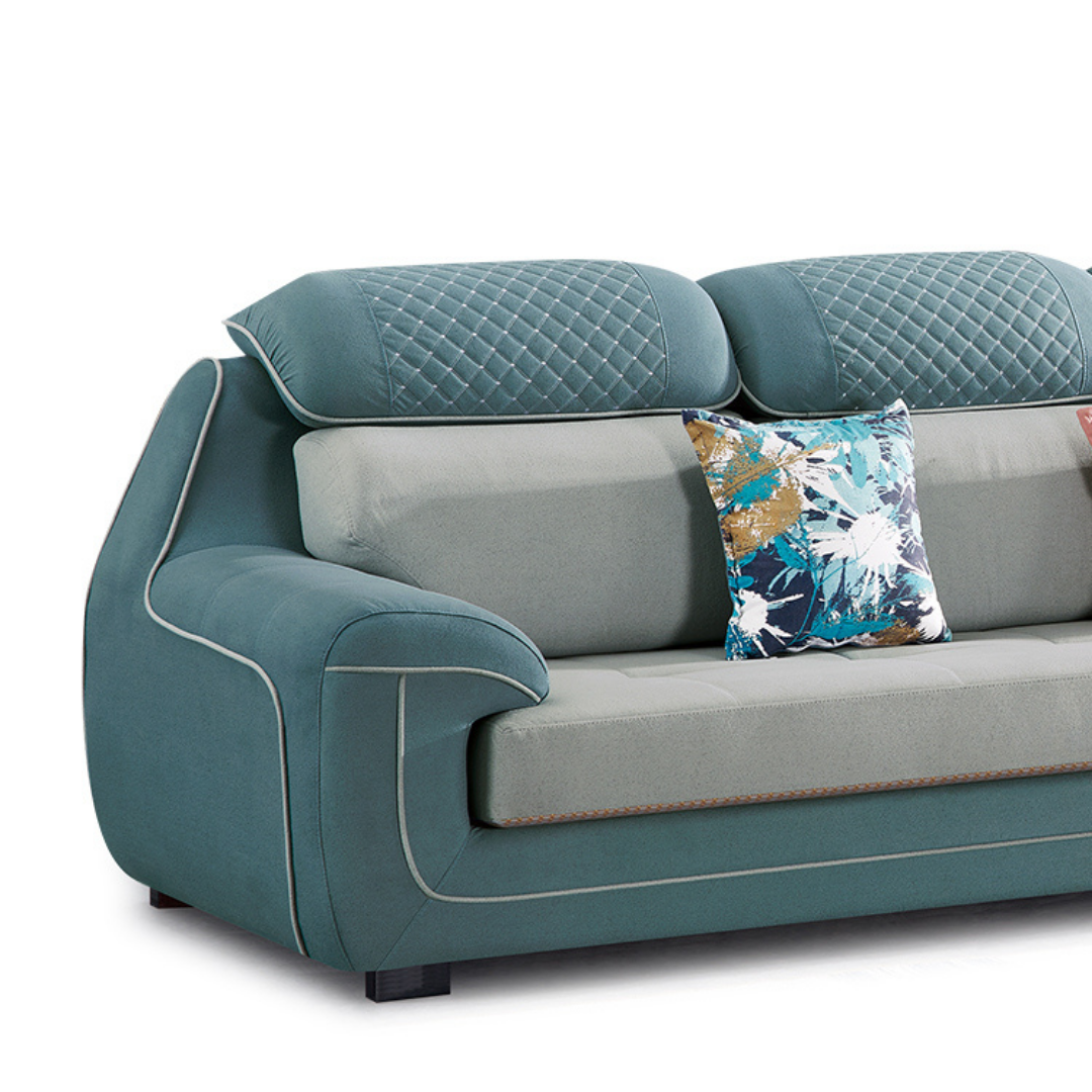 Designer Sofa Set:- Modern Fabric Upholstered Luxury Furniture Sofa Set (Light Blue and Grey)