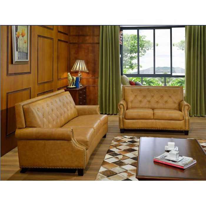 Designer Sofa Set:- American Style Classic Chesterfield Leatherette Luxury Furniture Sofa Set (Dark Khaki)