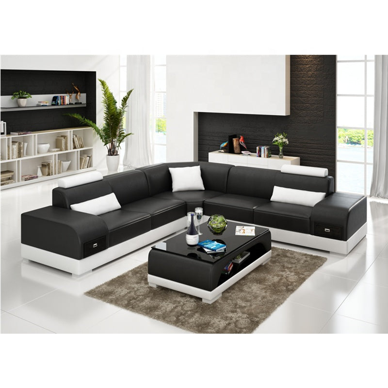Designer Sofa Set:- American Style L Shape Modern Luxury Furniture Sofa Set (Black and White)