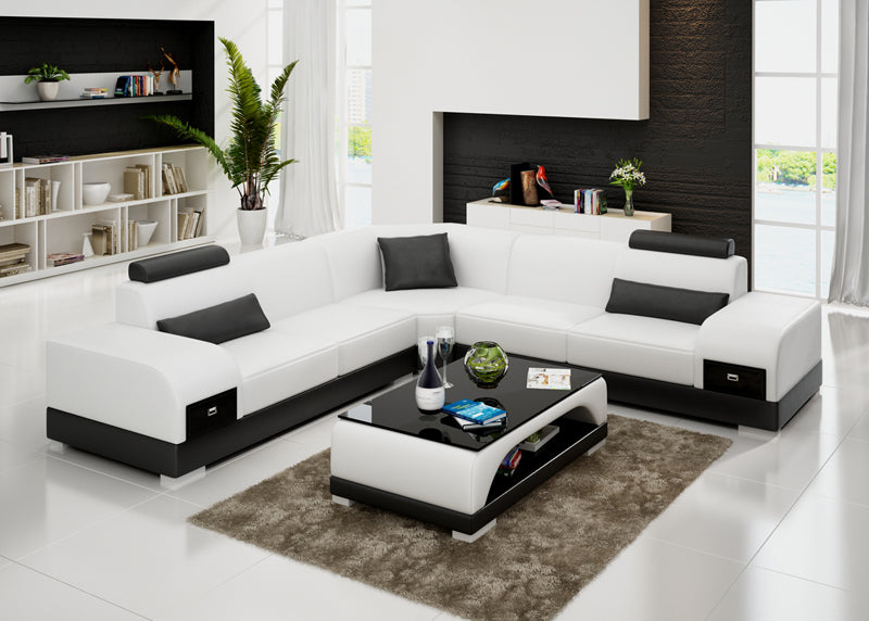 Designer Sofa Set:-American Style Leatherette Luxury Furniture Sofa Set (White and Black)
