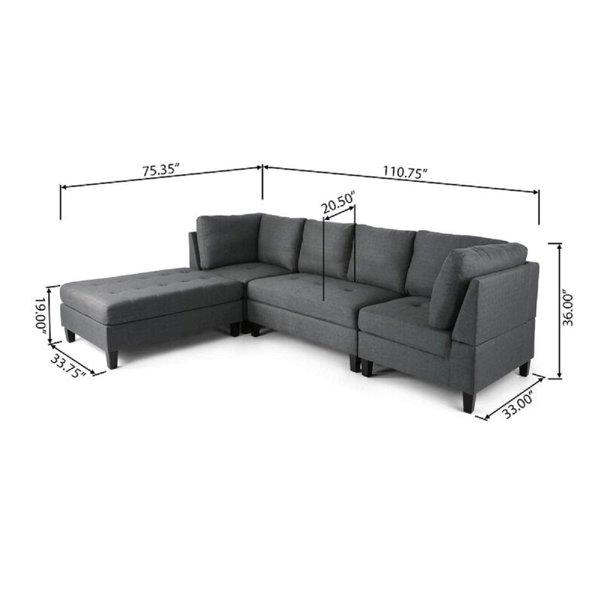 Designer Sofa Set:- Grey L Shape 6 Seater Fabric Luxury Furniture Sofa Set