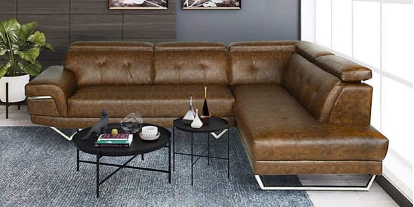 Designer Sofa Set:- Hugo Corner L Shape 6 Seater Fabric Luxury Furniture Sofa Set (Brown)