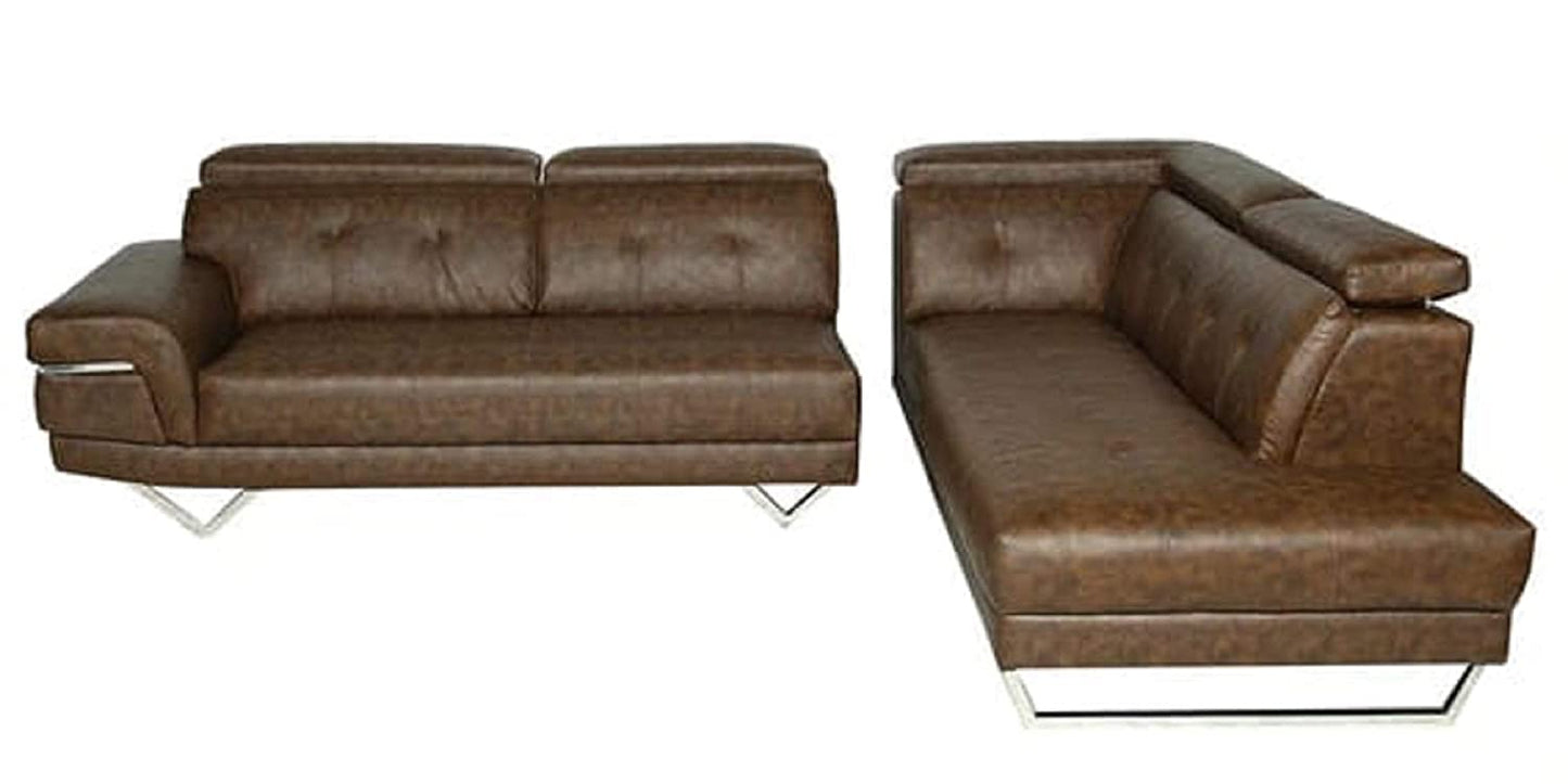 Designer Sofa Set:- Hugo Corner L Shape 6 Seater Fabric Luxury Furniture Sofa Set (Brown)