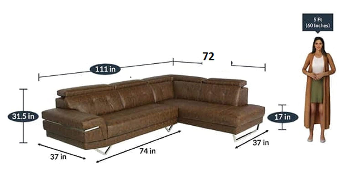 Designer Sofa Set:- Hugo Corner L Shape 6 Seater Fabric Luxury Furniture Sofa Set (Brown)