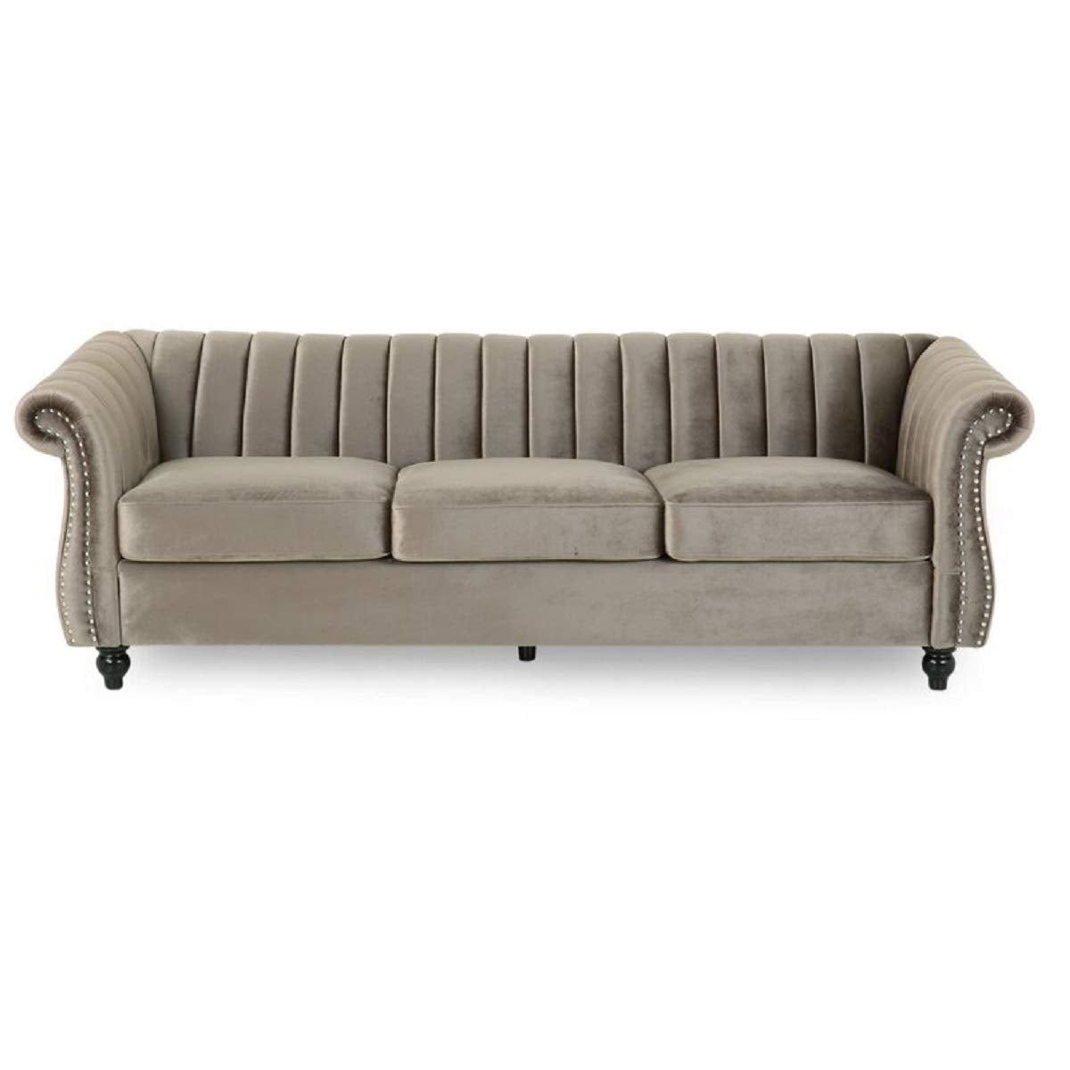 Designer Sofa Set:- 3 Seater Velvet Fabric Luxury Furniture Sofa Set (Olive Light Grey)