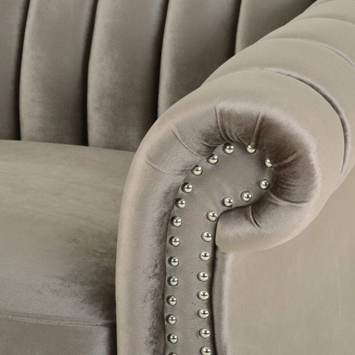 Designer Sofa Set:- 3 Seater Velvet Fabric Luxury Furniture Sofa Set (Olive Light Grey)