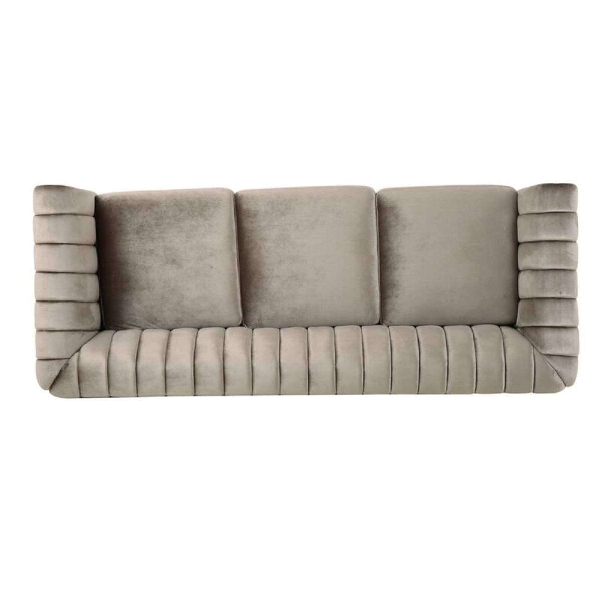 Designer Sofa Set:- 3 Seater Velvet Fabric Luxury Furniture Sofa Set (Olive Light Grey)