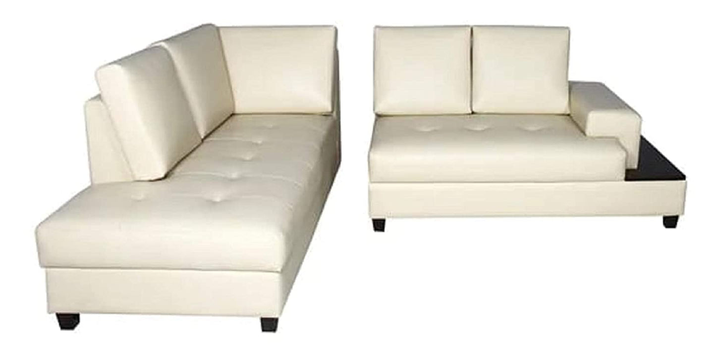 Designer Sofa Set:- L Shape 5 Seater Leatherette Luxury Furniture Sofa Set (Off White)