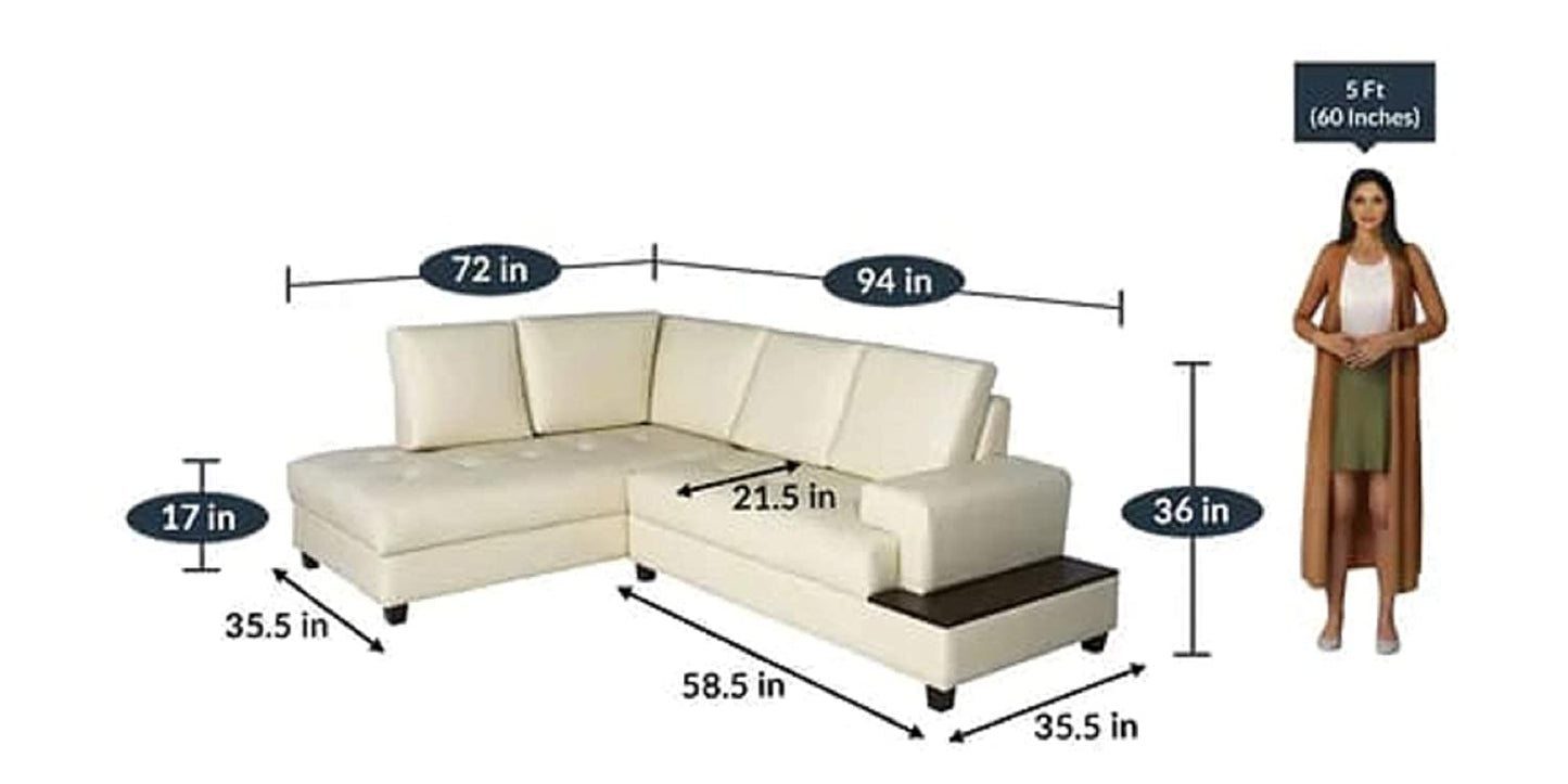Designer Sofa Set:- L Shape 5 Seater Leatherette Luxury Furniture Sofa Set (Off White)