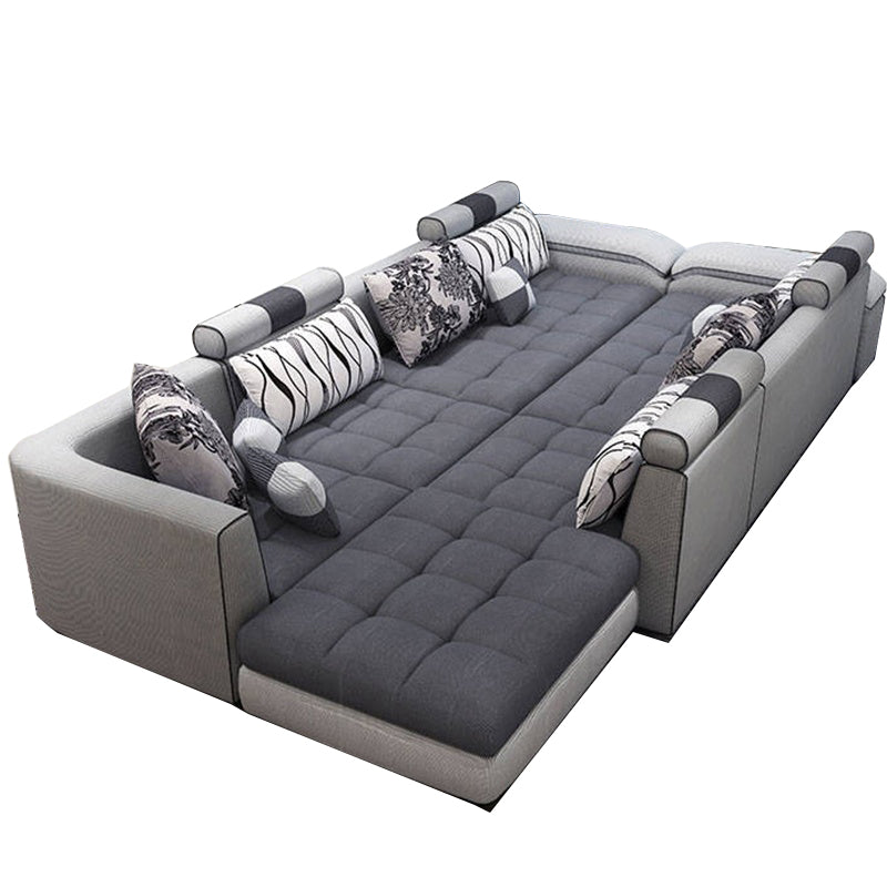 Designer Sofa Set:- Modern Half Leatherette Sectional 9 Seater Sofa Set (Silver & Grey)