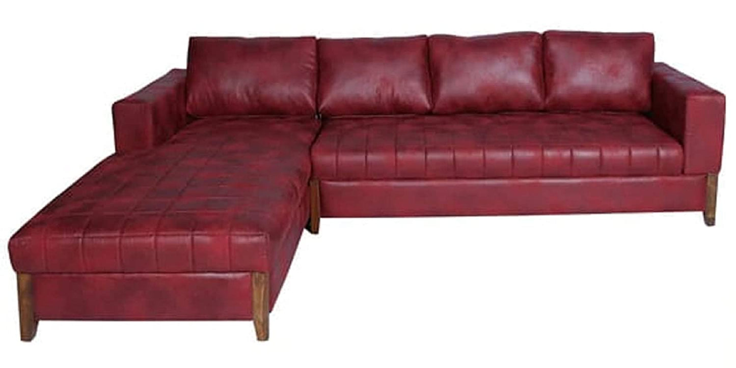 Designer Sofa Set:- Oliver L Shape 5 Seater Leatherette Luxury Furniture Sofa Set (Maroon)