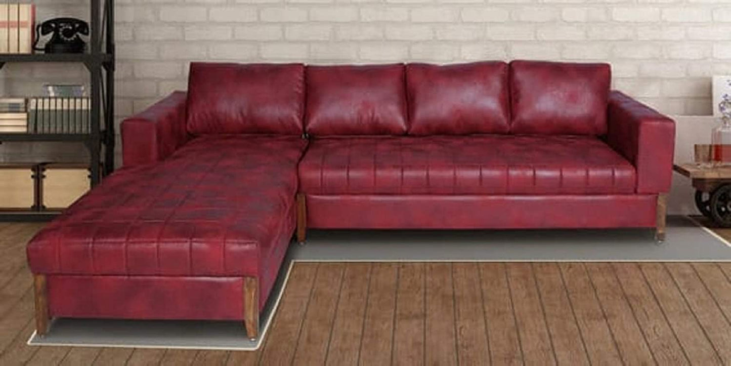 Designer Sofa Set:- Oliver L Shape 5 Seater Leatherette Luxury Furniture Sofa Set (Maroon)