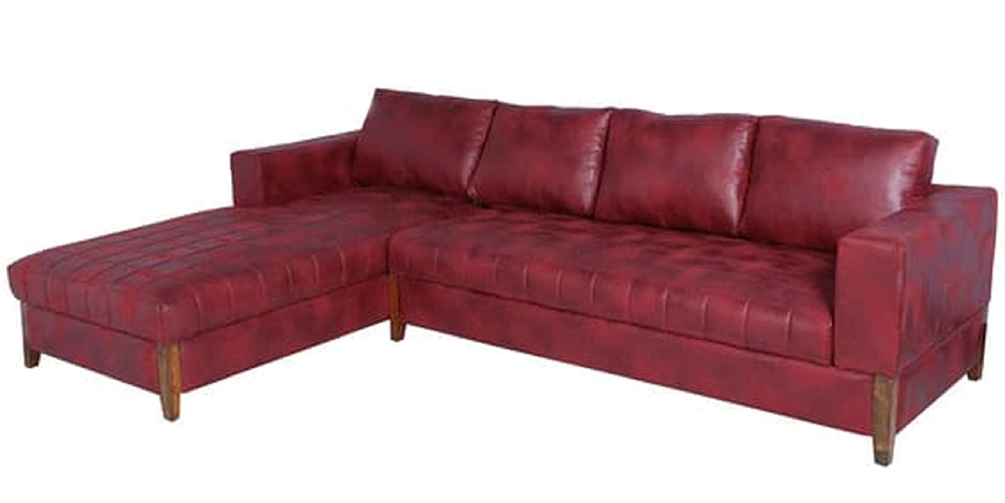 Designer Sofa Set:- Oliver L Shape 5 Seater Leatherette Luxury Furniture Sofa Set (Maroon)