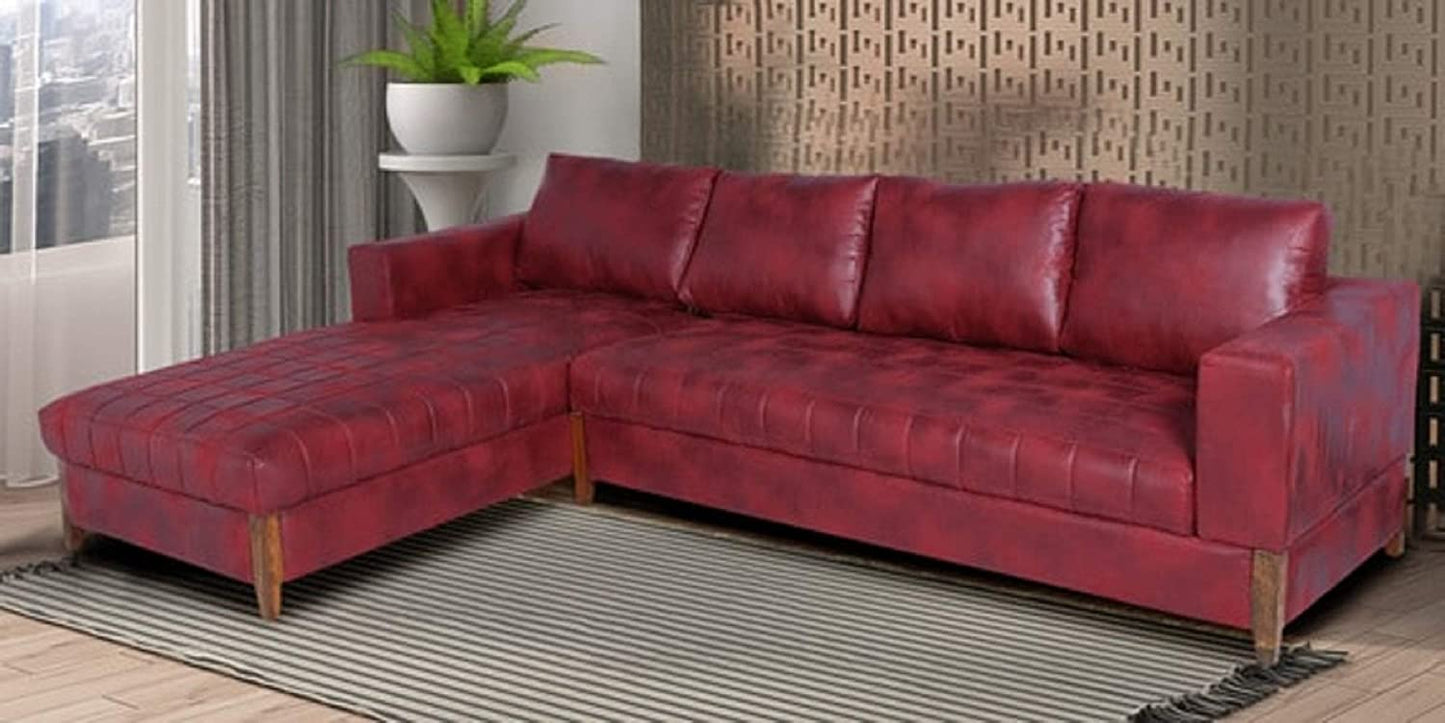 Designer Sofa Set:- Oliver L Shape 5 Seater Leatherette Luxury Furniture Sofa Set (Maroon)