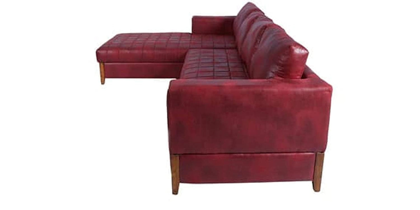 Designer Sofa Set:- Oliver L Shape 5 Seater Leatherette Luxury Furniture Sofa Set (Maroon)