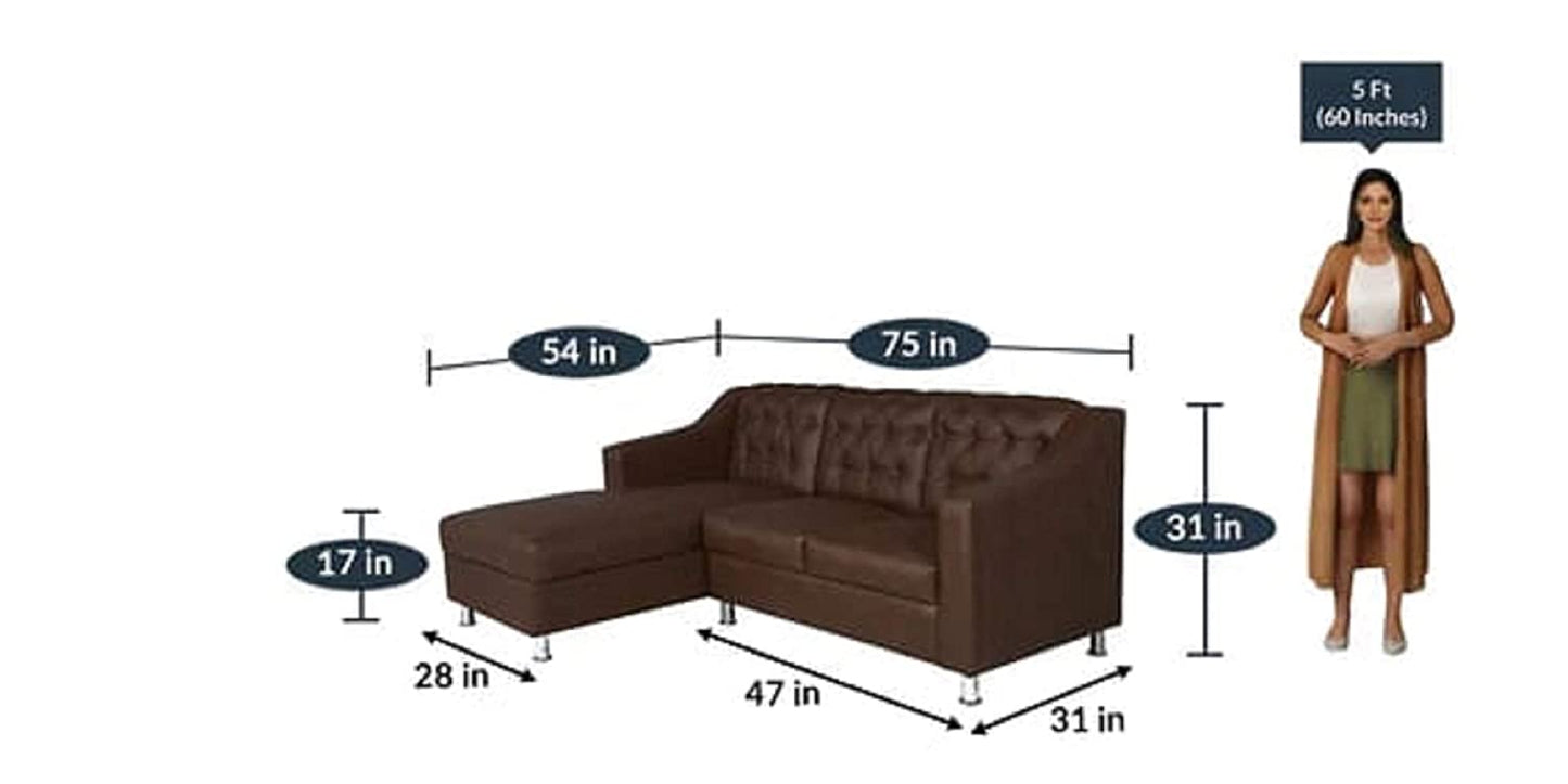 Designer Sofa Set:- L Shape 4 Seater Leatherette Luxury Furniture Sofa Set (Brown)