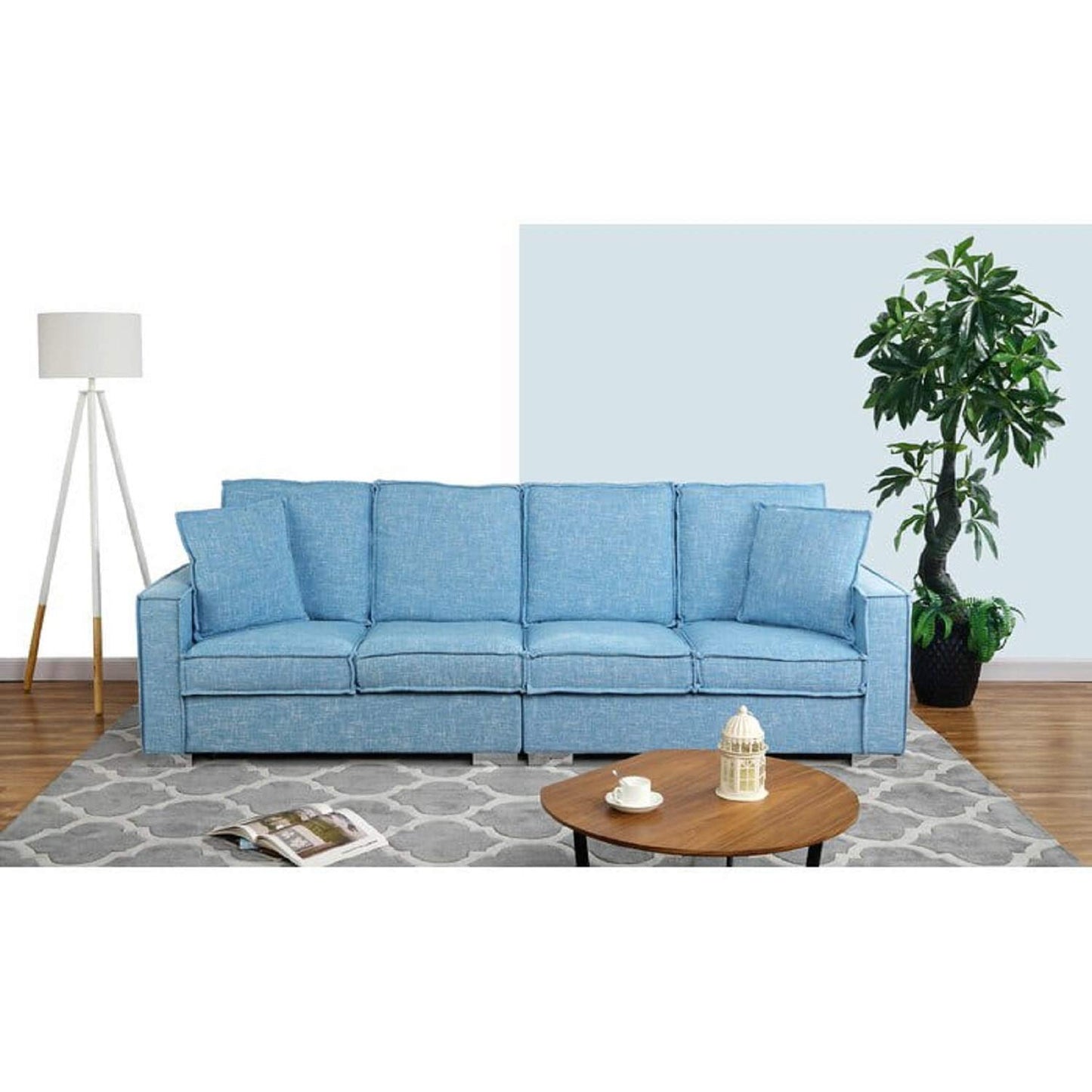 Designer Sofa Set:- 4 Seater Fabric Luxury Furniture Sofa Set (Light Blue)