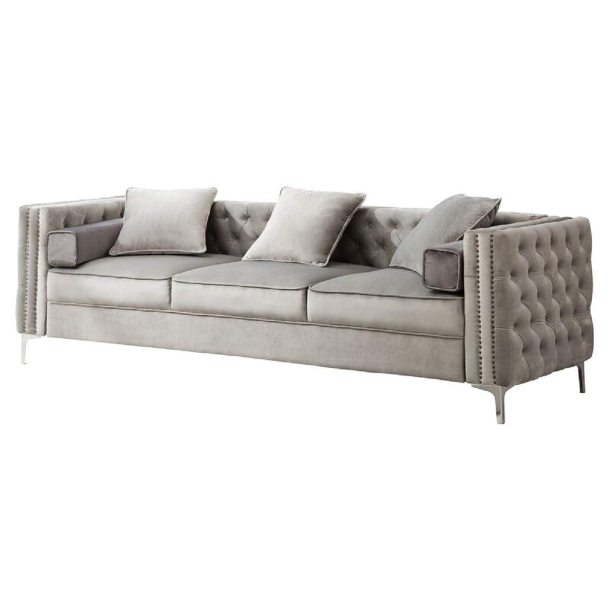 Designer Sofa Set:- Logue 3 Seater Velvet Fabric Sofa (Grey)