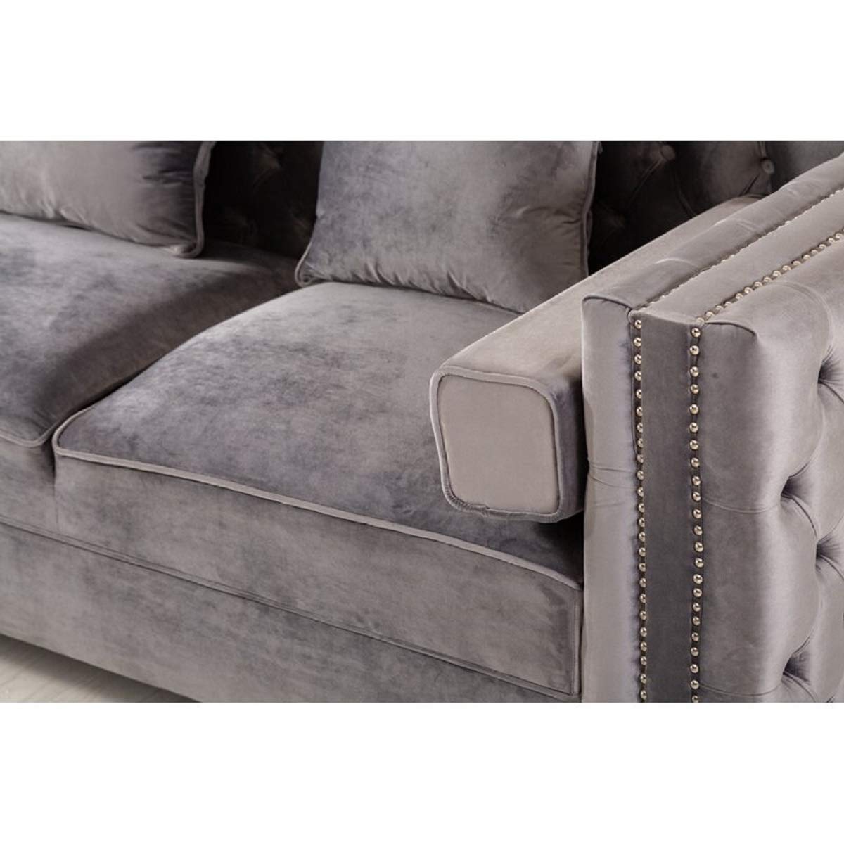 Designer Sofa Set:- Logue 3 Seater Velvet Fabric Sofa (Grey)