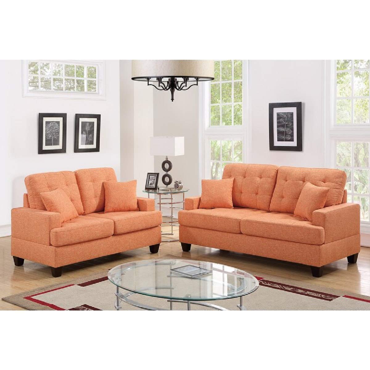 Designer Sofa Set:- AMIA 3+2 Fabric Luxury Furniture Sofa Set (Orange)