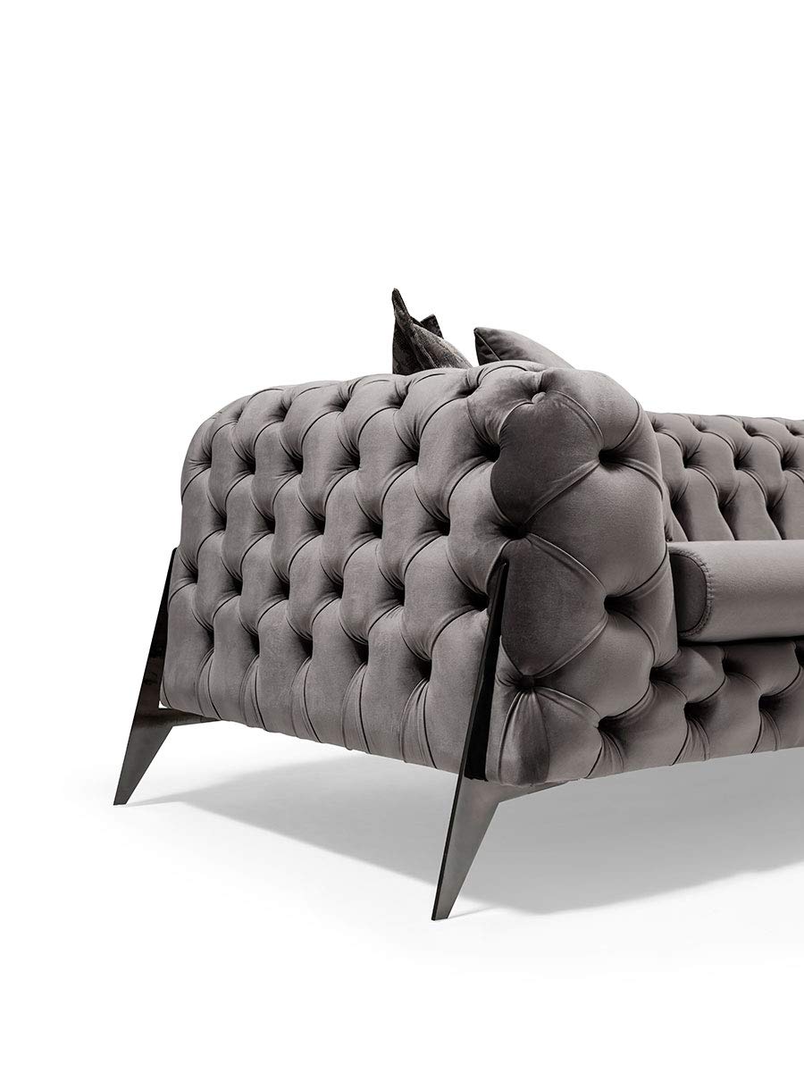Designer Sofa Set:- 2+2+1, Fabric 5 Seater Chesterfield Luxury Furniture Sofa Set (Cream)