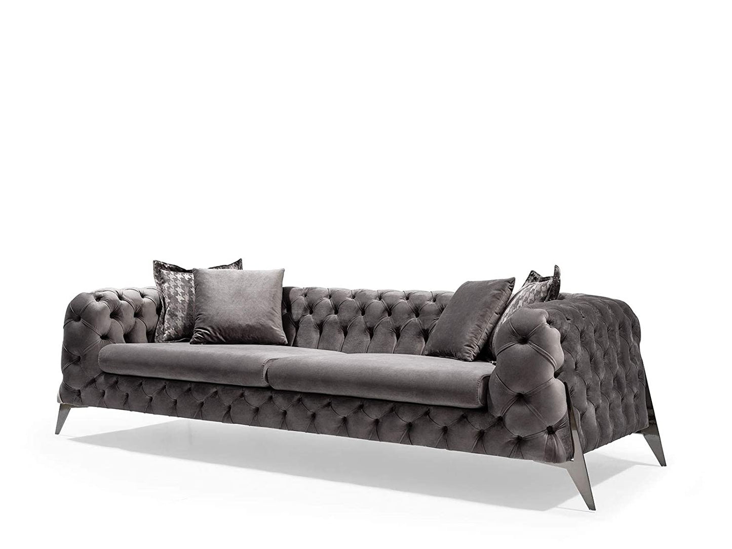 Designer Sofa Set:- 2+2+1, Fabric 5 Seater Chesterfield Luxury Furniture Sofa Set (Cream)
