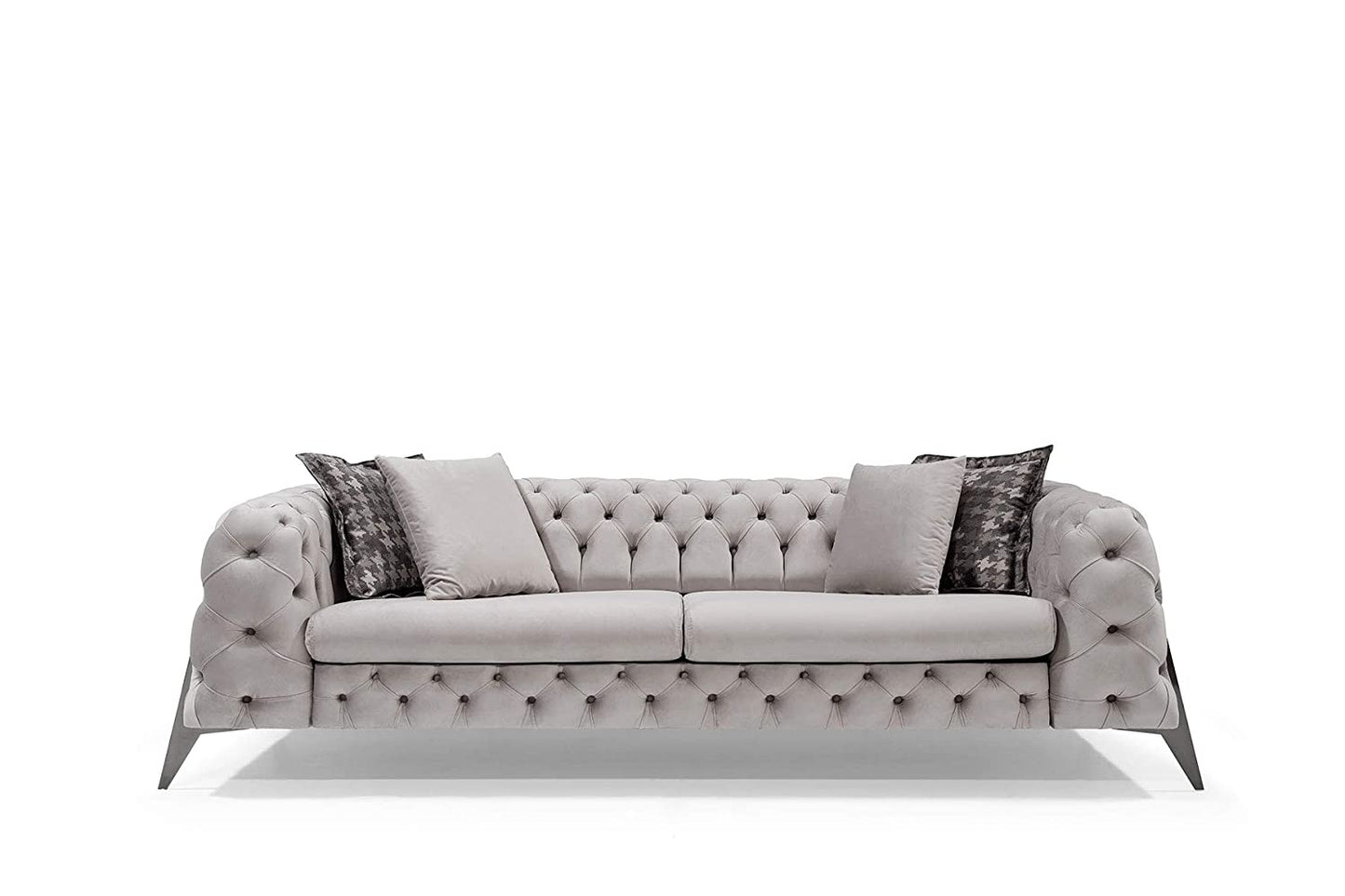 Designer Sofa Set:- 2+2+1, Fabric 5 Seater Chesterfield Luxury Furniture Sofa Set (Cream)