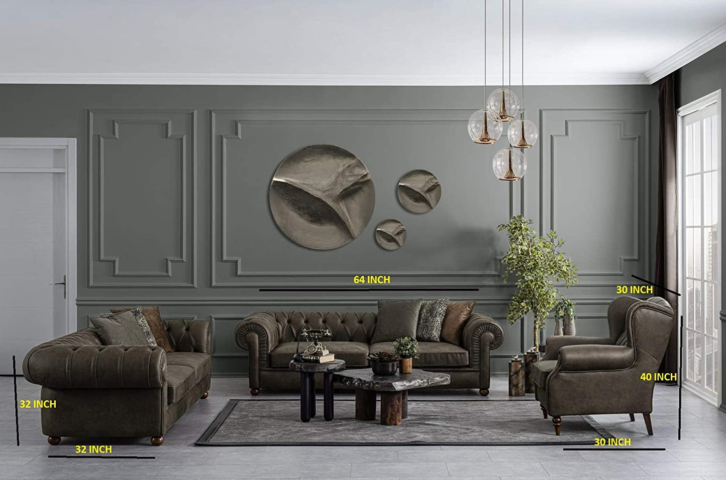 Designer Sofa Set:- 2+2+ 1 Wing Chair Fabric 6 Seater Luxury Furniture Sofa Set (Dark Brown)