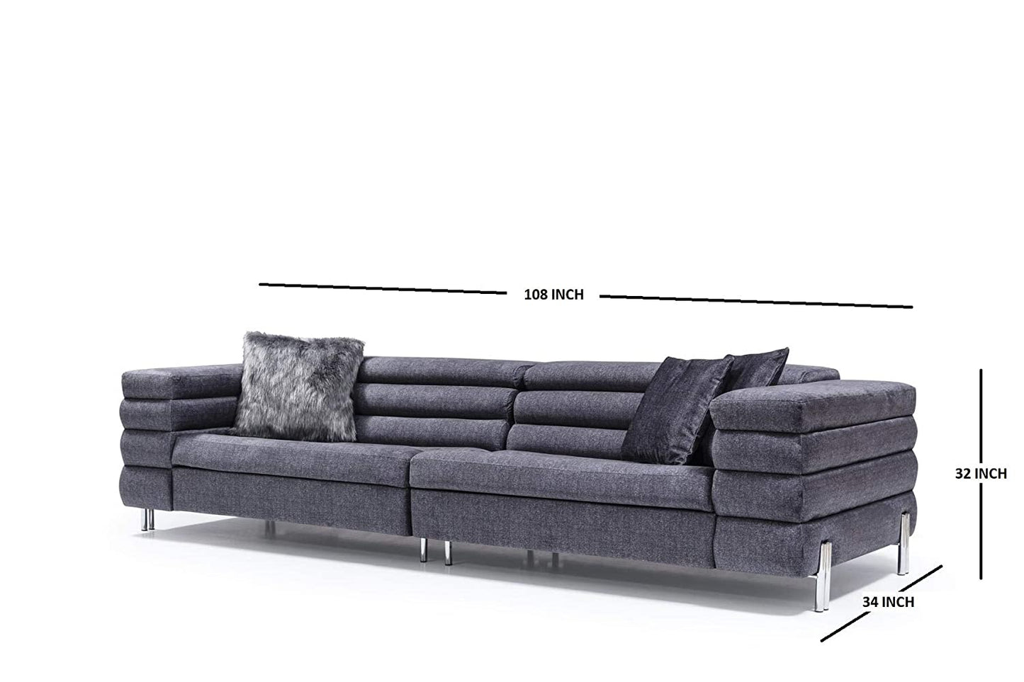 Designer Sofa Set:- 4 Seater Fabric Luxury Furniture Sofa Set (Dark Grey)