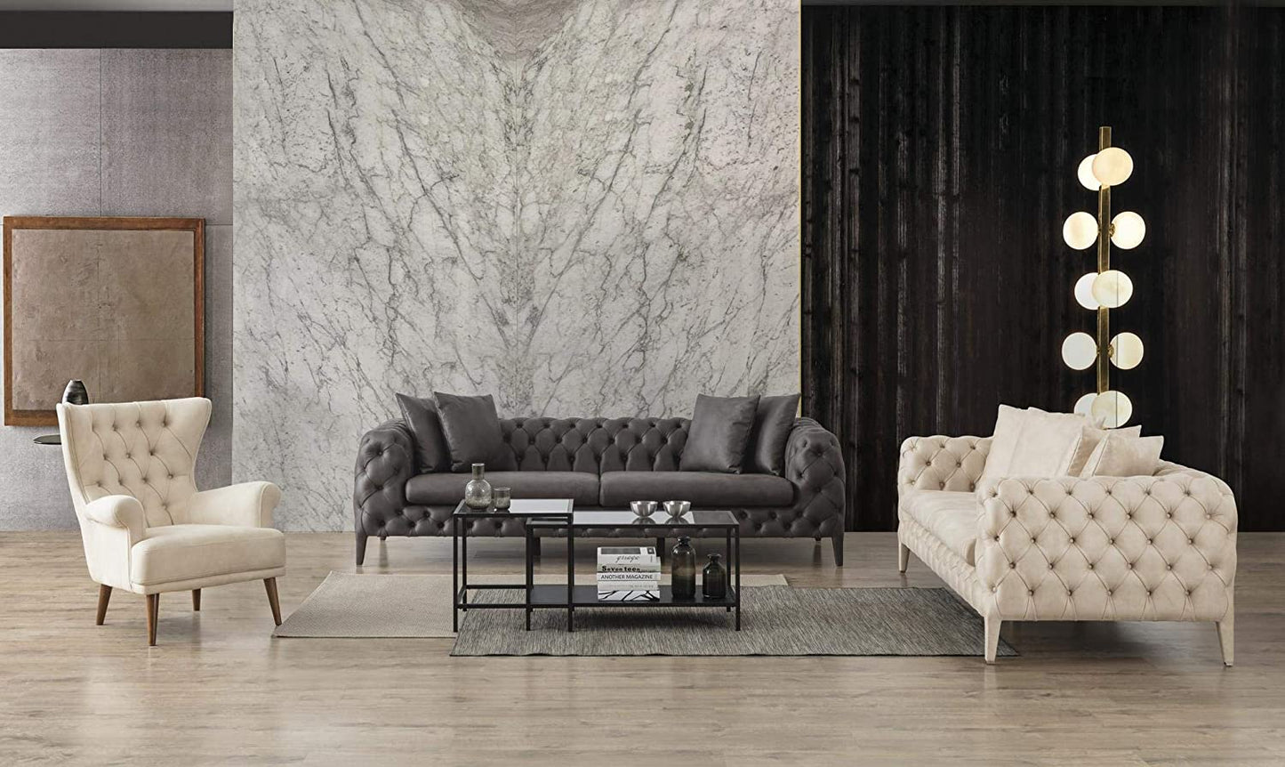 Designer Sofa Set:- 2+2+1 Wing Chair 5 Seater Luxury Furniture Sofa Set (Grey & Cream)