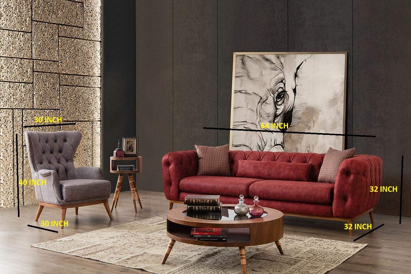 Designer Sofa Set:- Fortune 2+2+ 2 Wing Chair Fabric 6 Seater Luxury Furniture Sofa Set (Red & Grey)