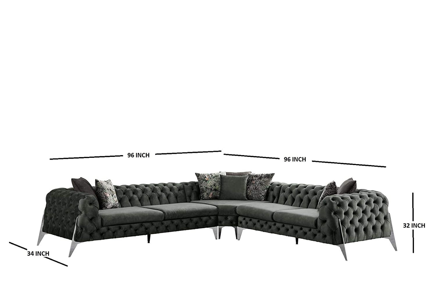 Designer Sofa Set:- Liberty L Shape Suede Fabric 6 Seater Luxury Furniture Sofa Set (Olive Green)