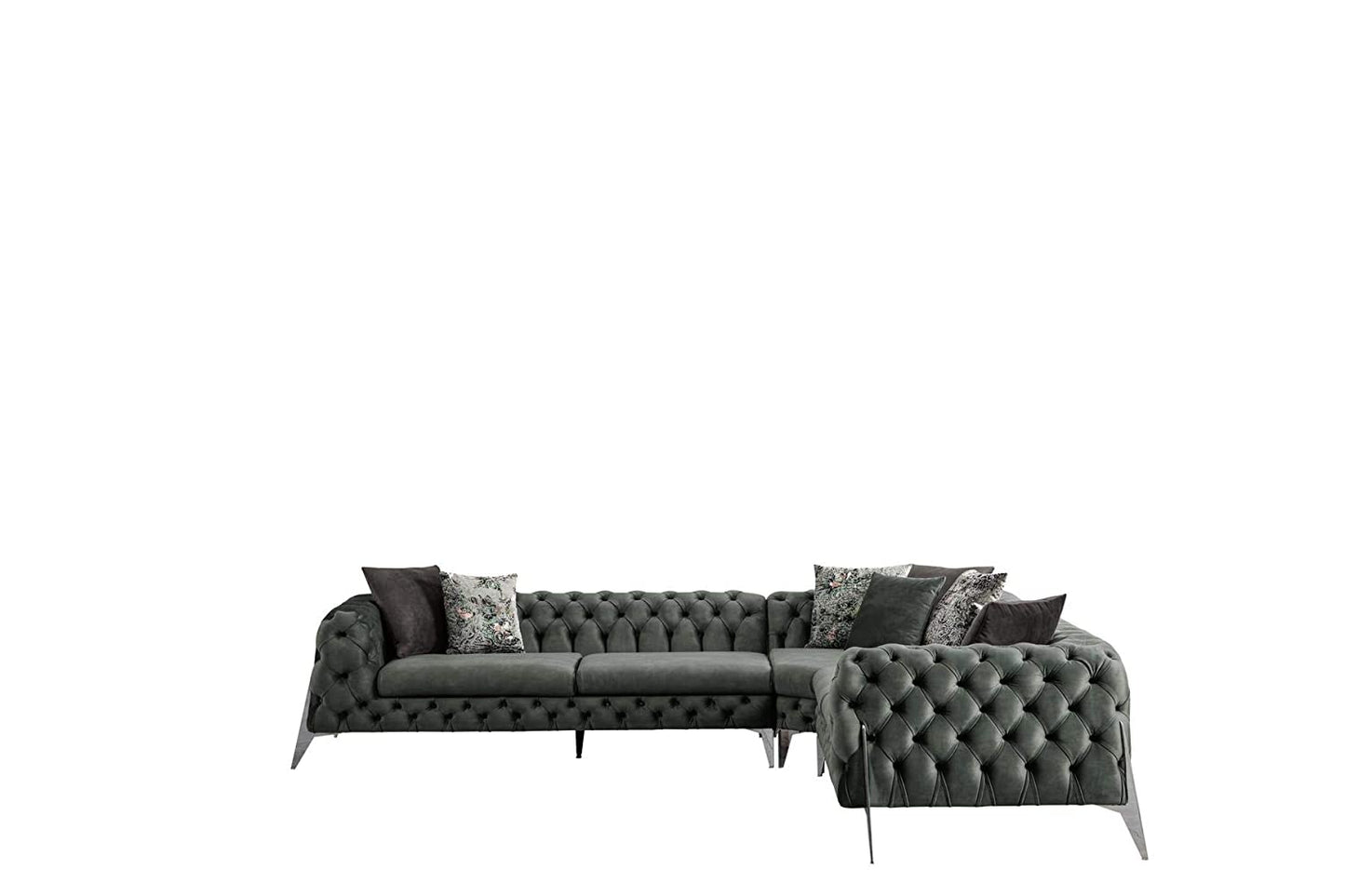 Designer Sofa Set:- Liberty L Shape Suede Fabric 6 Seater Luxury Furniture Sofa Set (Olive Green)