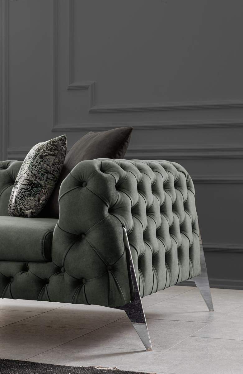 Designer Sofa Set:- Liberty L Shape Suede Fabric 6 Seater Luxury Furniture Sofa Set (Olive Green)