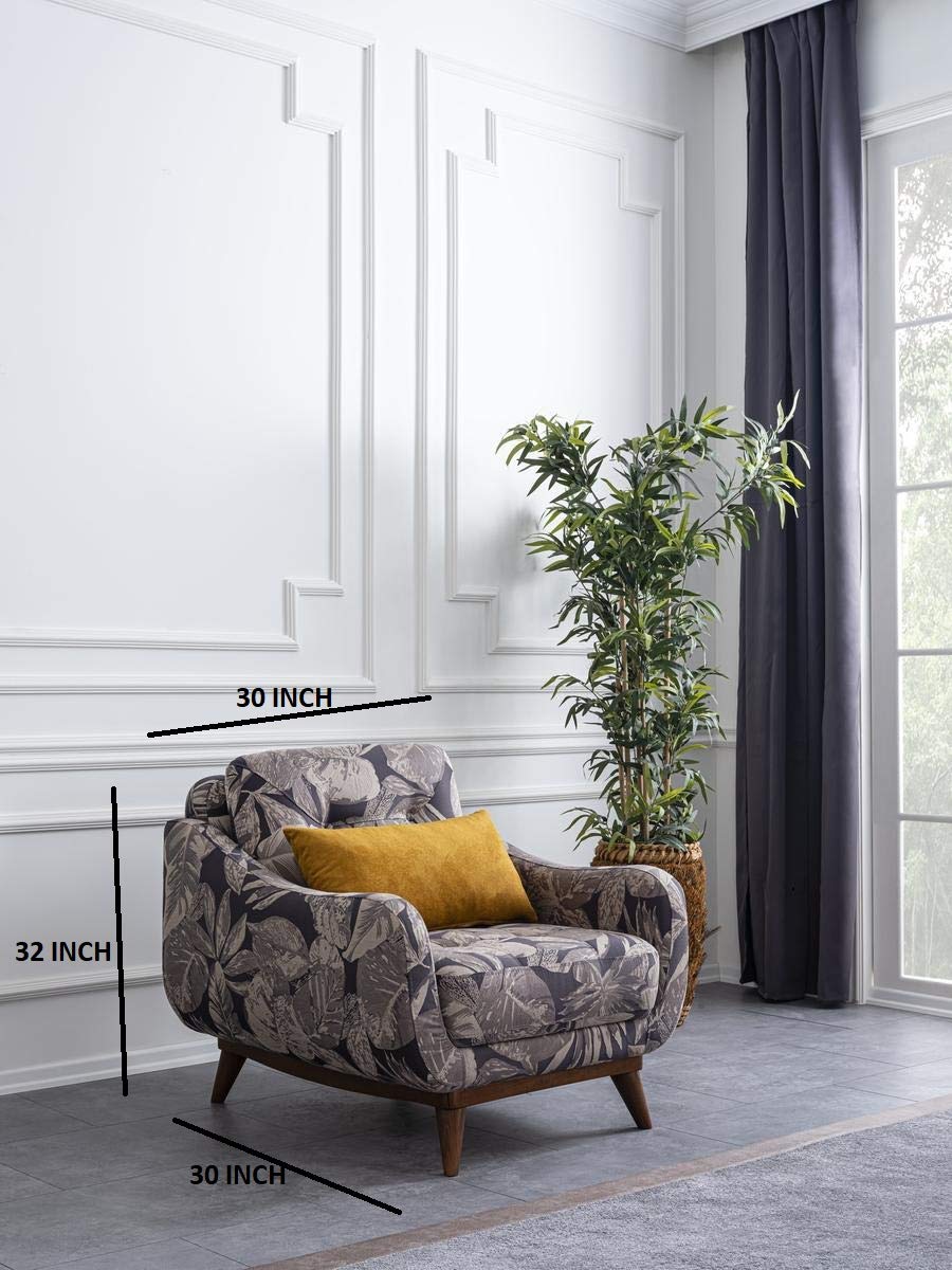 Designer Sofa Set:- L Shape Fabric 5 Seater Luxury Furniture Sofa Set with arm Chair (Printed, Dark Grey)