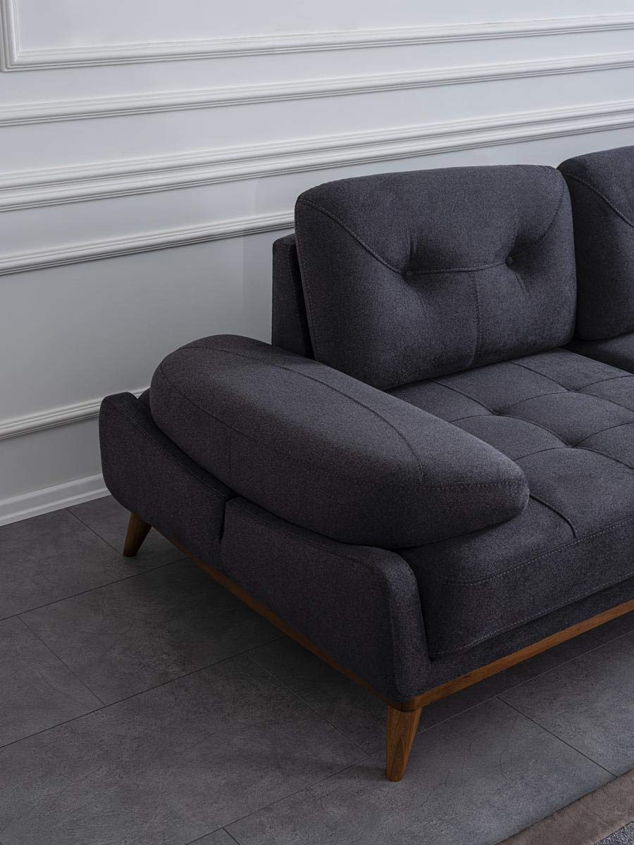 Designer Sofa Set:- L Shape Fabric 5 Seater Luxury Furniture Sofa Set with arm Chair (Printed, Dark Grey)