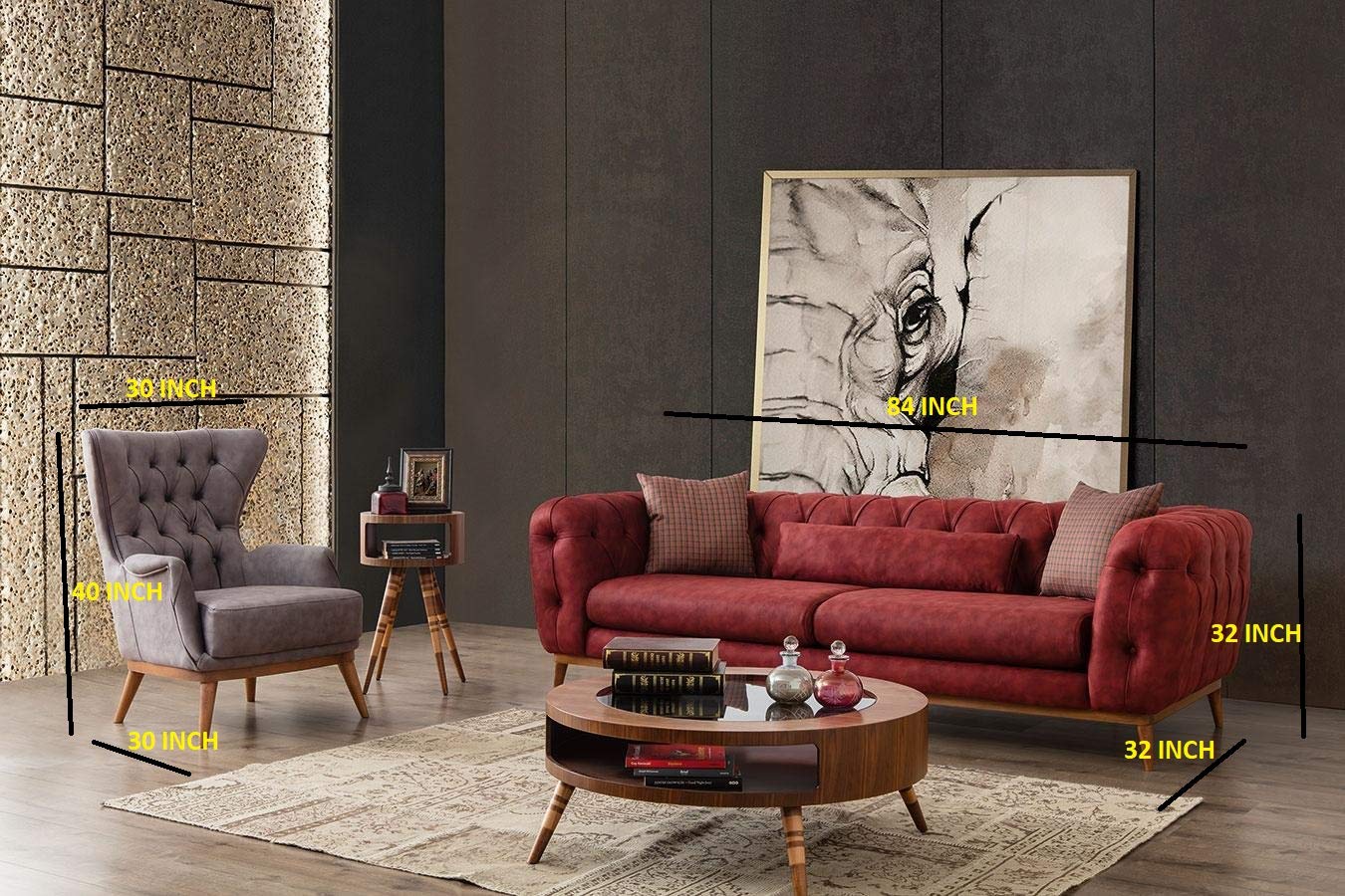 Designer Sofa Set:- Fortune 3+1 Wing Chair Fabric 4 Seater Luxury Furniture Sofa Set (Red & Grey)