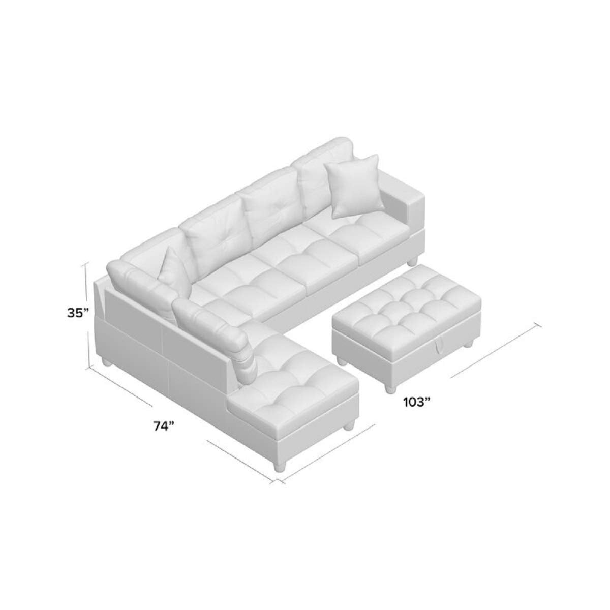 Designer Sofa Set:- Rey L Shape 5 Seater Leatherette Sofa Set Luxury Furniture (Off White)