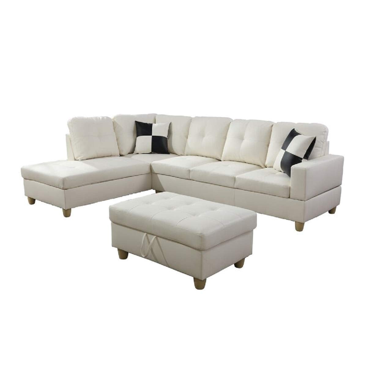 Designer Sofa Set:- Rey L Shape 5 Seater Leatherette Sofa Set Luxury Furniture (Off White)