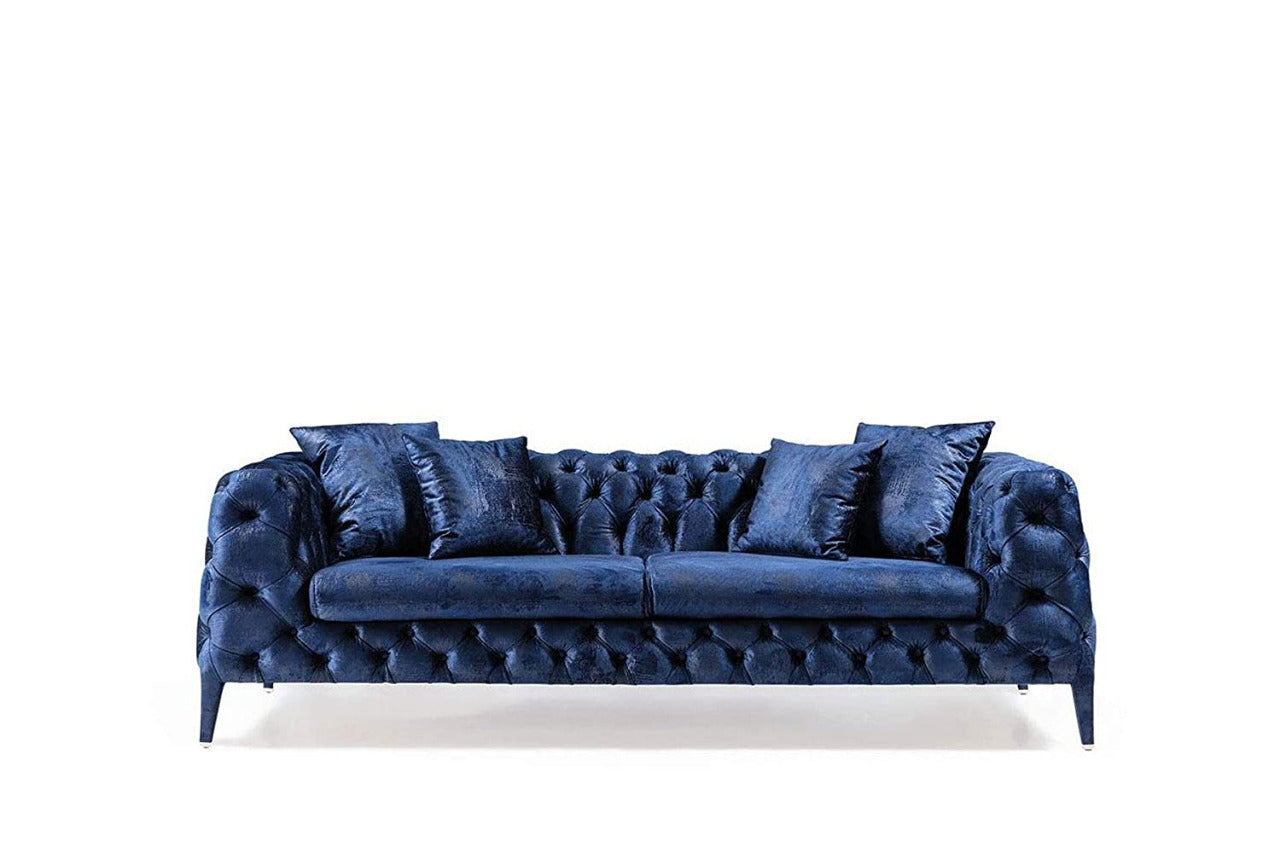 Designer Sofa Set:- 2+2+1 Fabric 5 Seater Luxury Furniture Sofa Set (Grey & Blue)
