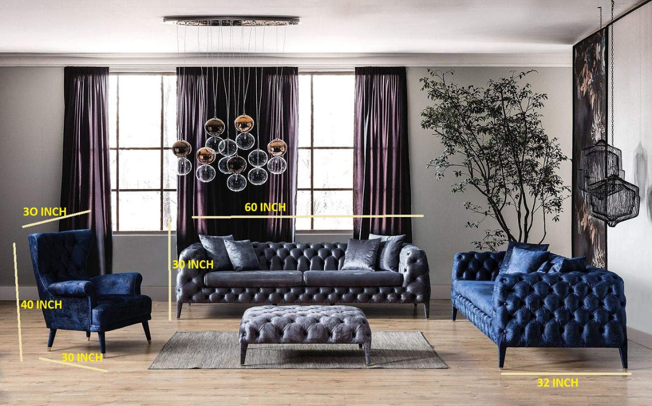 Designer Sofa Set:- 2+2+1 Fabric 5 Seater Luxury Furniture Sofa Set (Grey & Blue)