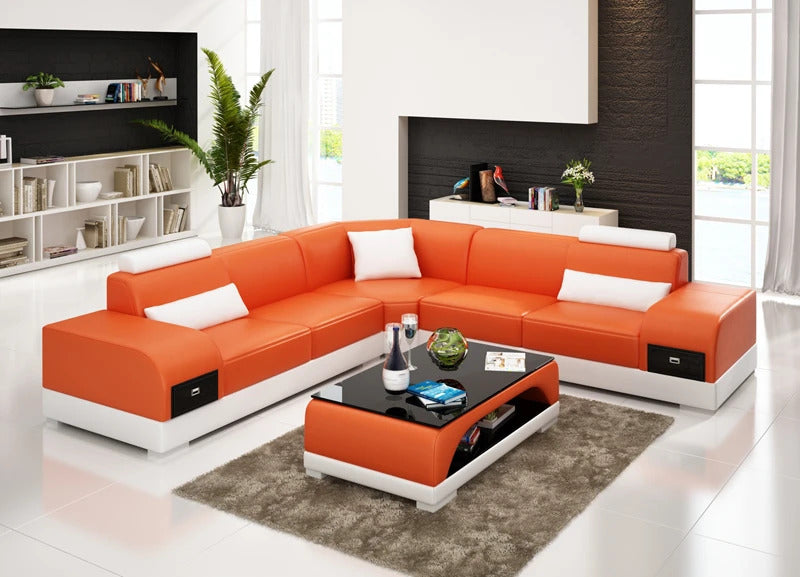 Designer Sofa Set:- American Style L Shape Modern Luxury Furniture Sofa Set (Black and White)